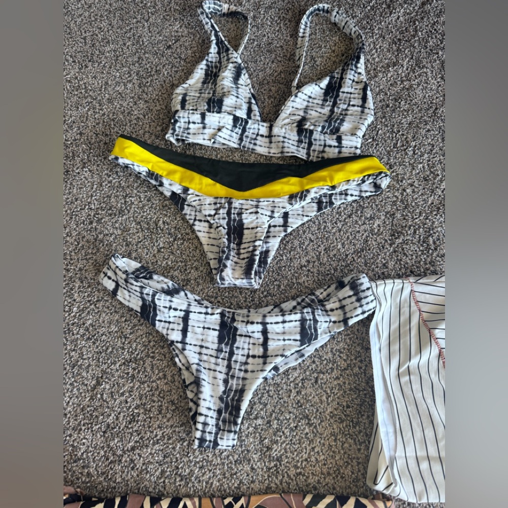 Boys + Arrows Black and White Tie-Dye Bikini Set with Yellow Trim